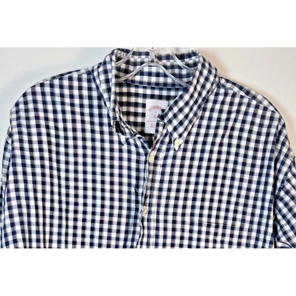Brooks Brothers 346 Mens Large Regular Fit Gingham Button Down Shirt Navy White
